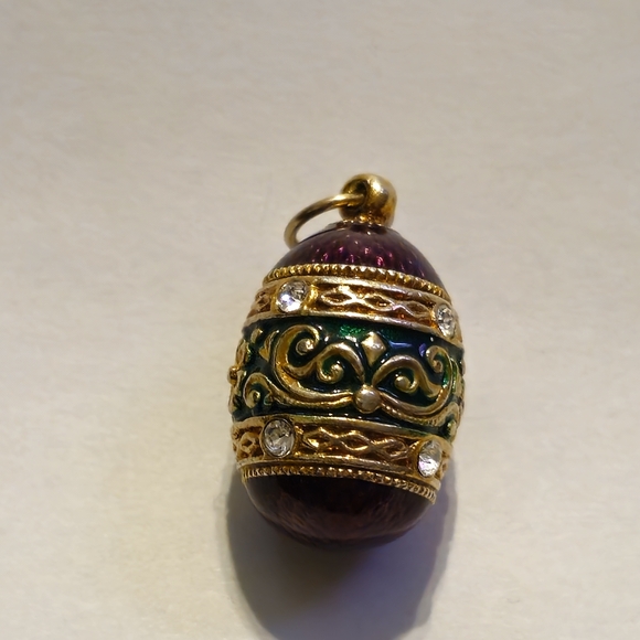 Purple and Gold Egg Pendant Charm with Intricate Detailing Signed - Picture 4 of 12